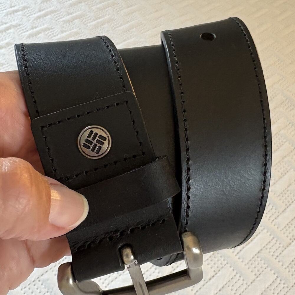 Columbia Belt Adult Men’s Large 38-40 Black 1.5" Wide Leather Guatemala Vtg 90s